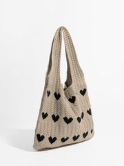 Heart Pattern Knit Shoulder Bag