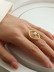 Oval Circle Freshwater Pearl Gold Ring