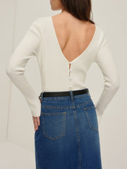 Plain Backless Button Sweater