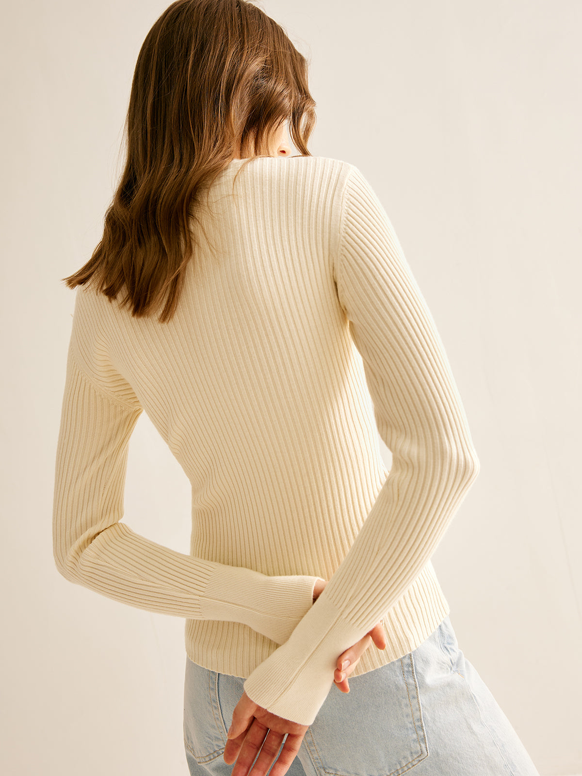 Ribbed Button Criss Cross Sweater