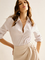 Pinstripe Shirt With Knotted Skirt Set