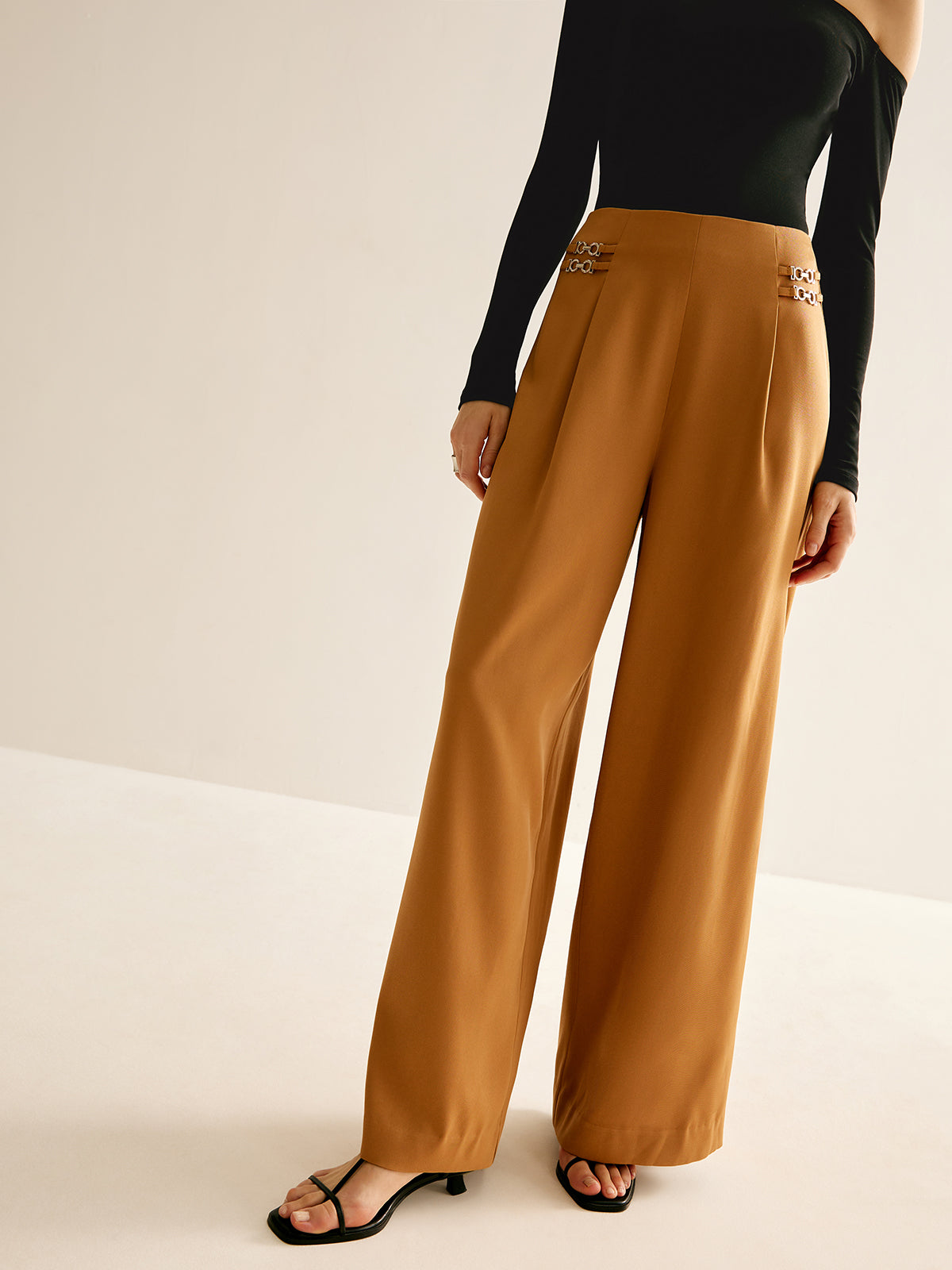 Metal-Detail Straight Pants