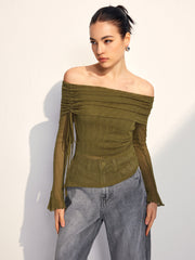 Off Shoulder Drawstring Blouse