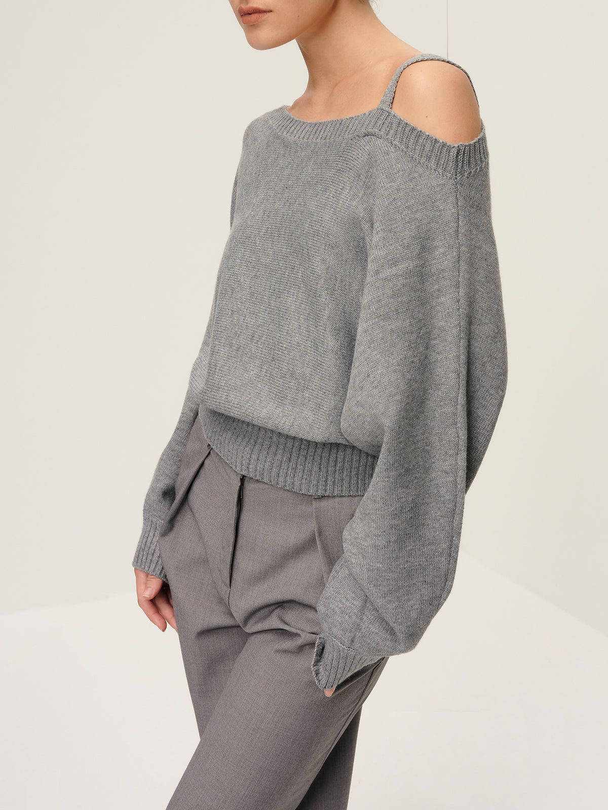 Plain Off-Shoulder Loose Sweater