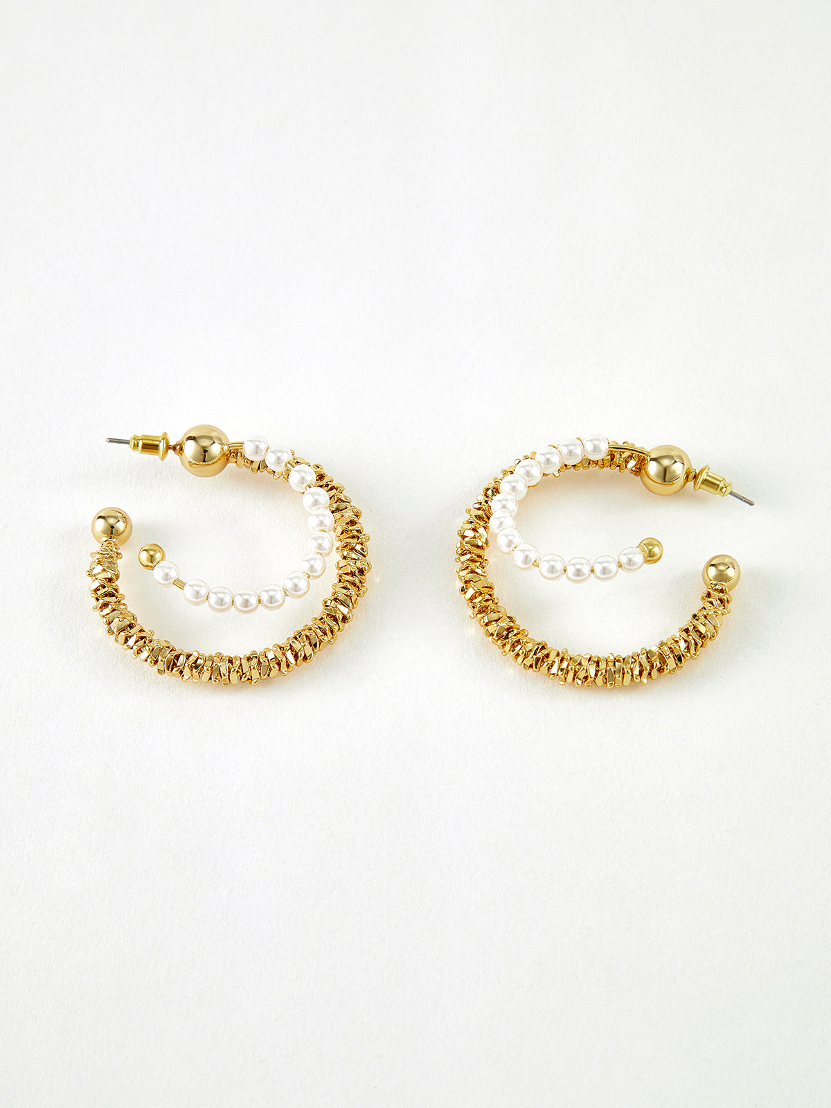 Double Layer Pearl Hoop Earrings