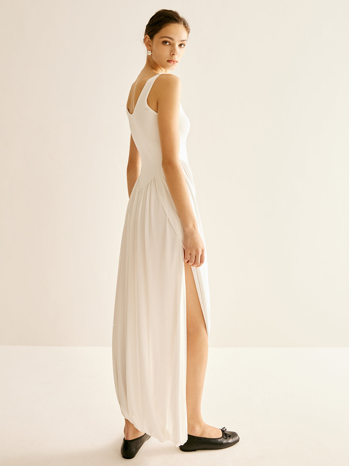 Ribbed Side Split Pleated Tank Dress