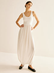 Ribbed Side Split Pleated Tank Dress