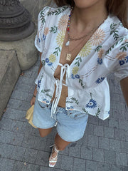 Tie Front Floral T-Shirt