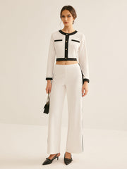 Contrast Trim Straight Pants Set