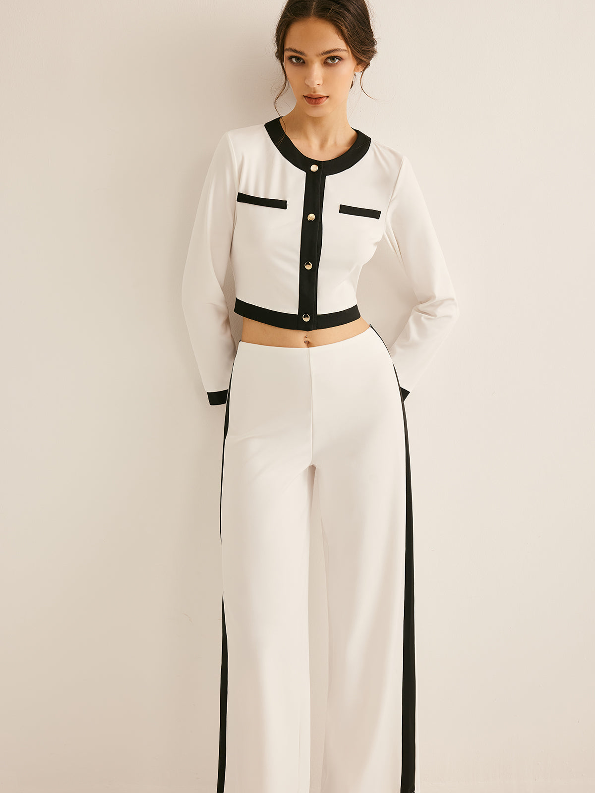 Contrast Trim Straight Pants Set