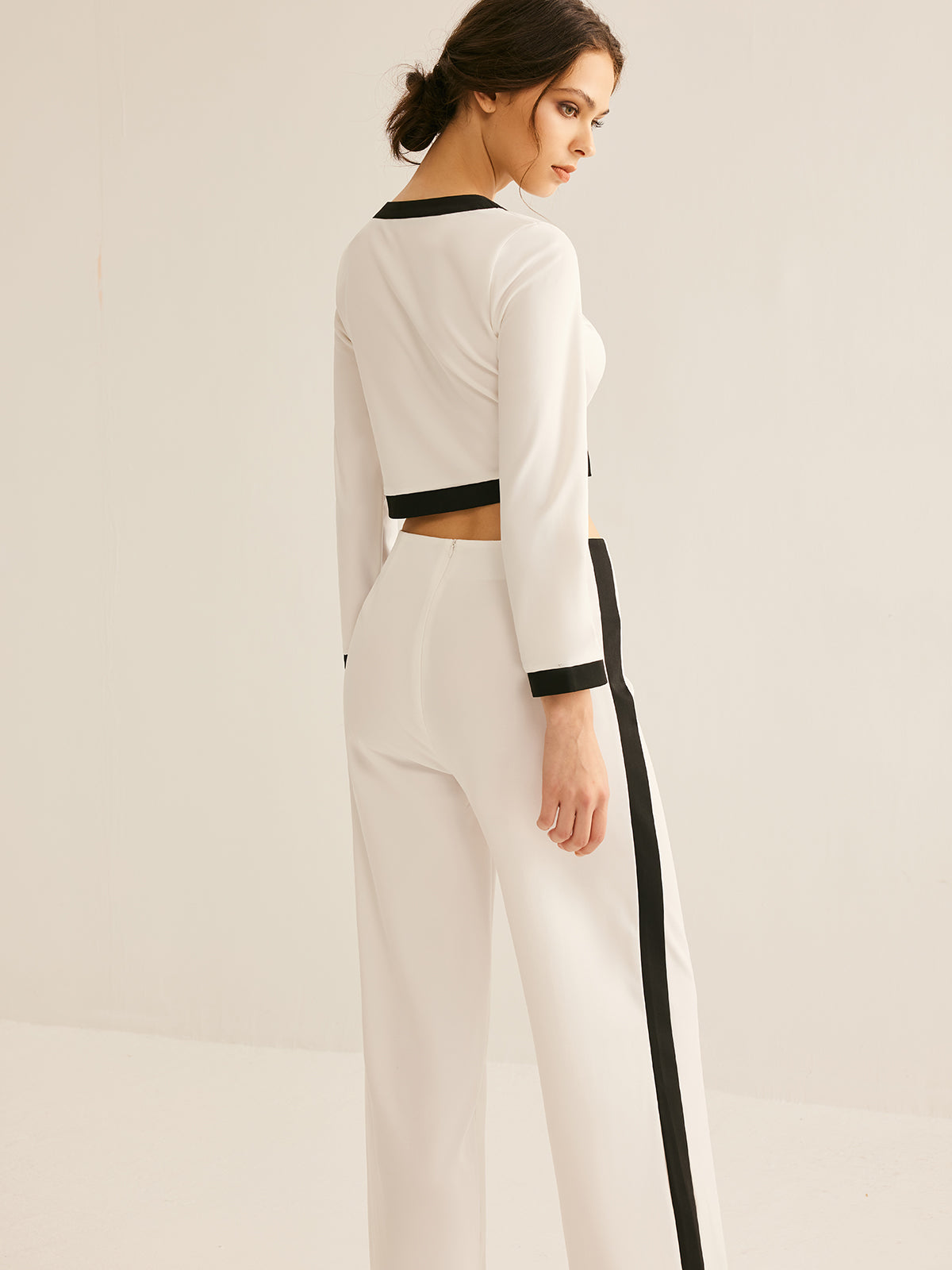 Contrast Trim Straight Pants Set