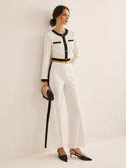 Contrast Trim Straight Pants Set