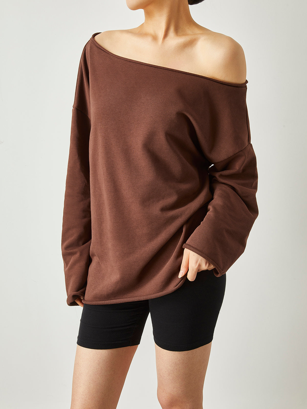 Asymmetrical Off Shoulder Solid Sweatshirt