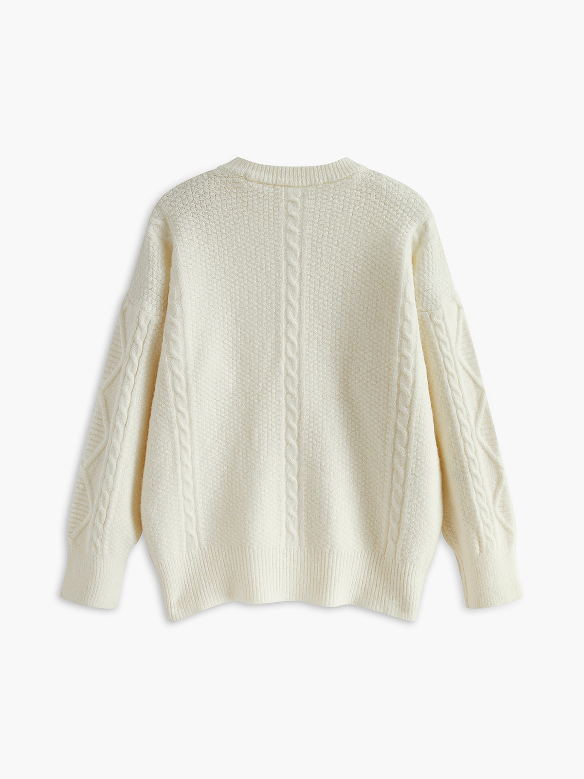 Crew Neck Plain Cable Sweater