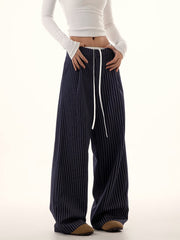 Pinstripe Drawstring Wide Leg Pants