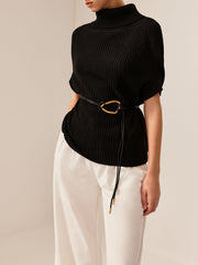 Turtleneck Half-Sleeve Sweater Without Belt