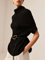 Turtleneck Half-Sleeve Sweater Without Belt