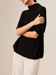 Turtleneck Half-Sleeve Sweater Without Belt