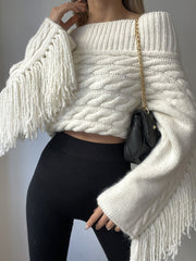 Sierra Fringe Off-Shoulder Sweater