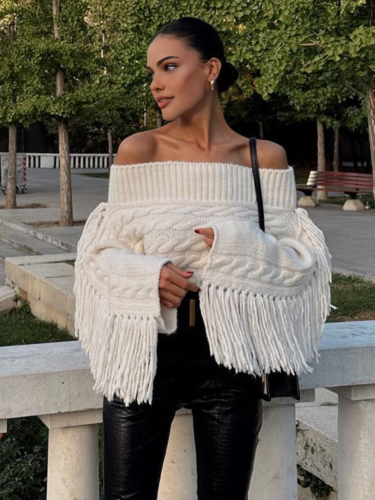 Sierra Fringe Off-Shoulder Sweater