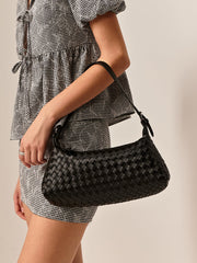 Plain Woven Buckle Shoulder Bag