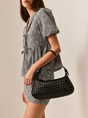 Plain Woven Buckle Shoulder Bag