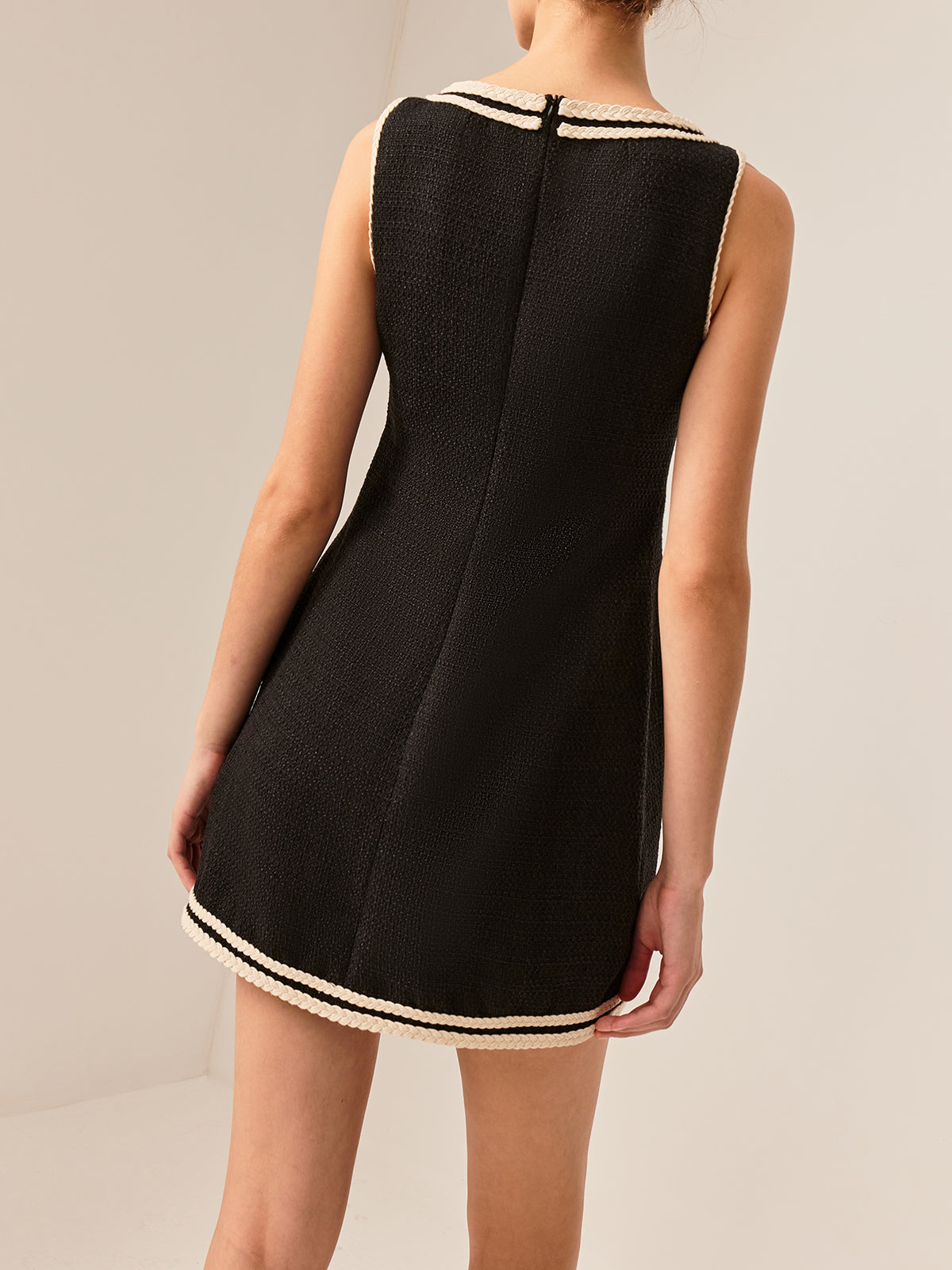 Contrast Trim Tweed Tank Dress