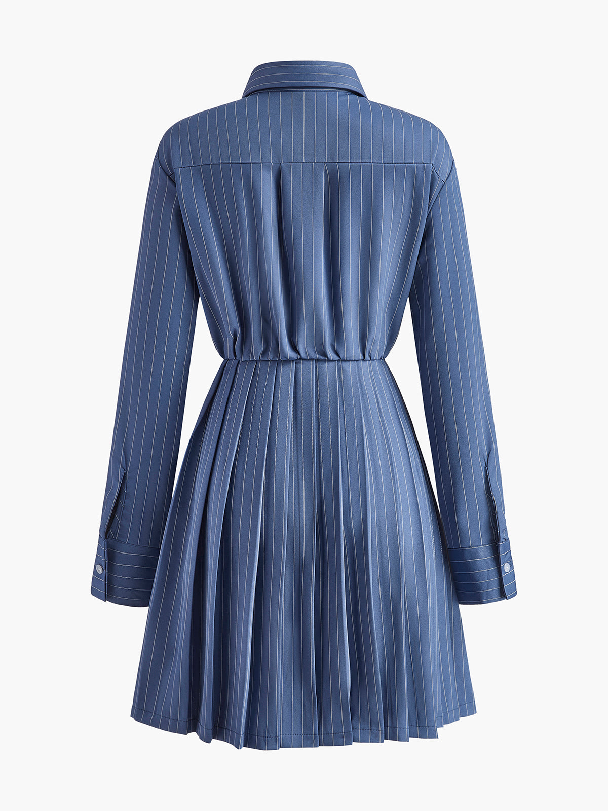 Asymmetrical Pinstripe Pleated Lapel Dress