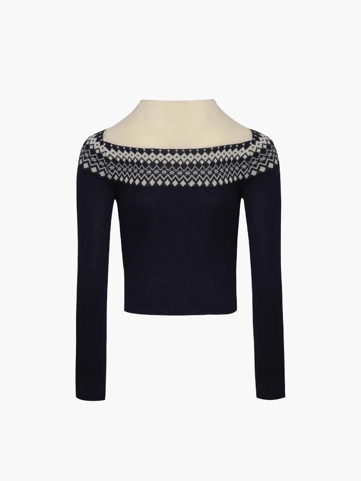 Two Tone Cutout Slim Sweater