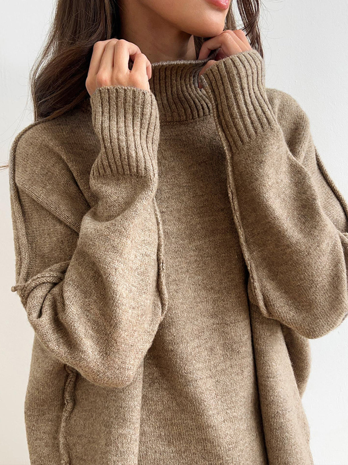 Plain Turtleneck Knit Pants Set