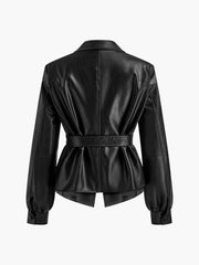 Split Belted Faux Leather Jacket