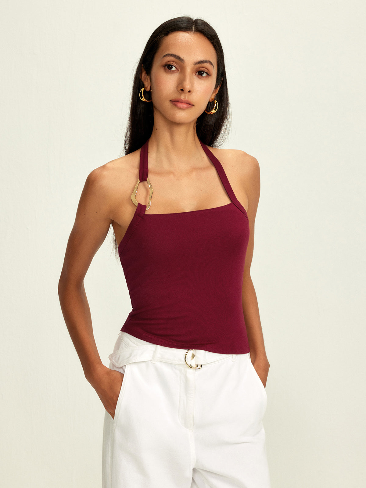 Pure Cotton Ribbed Halter Top