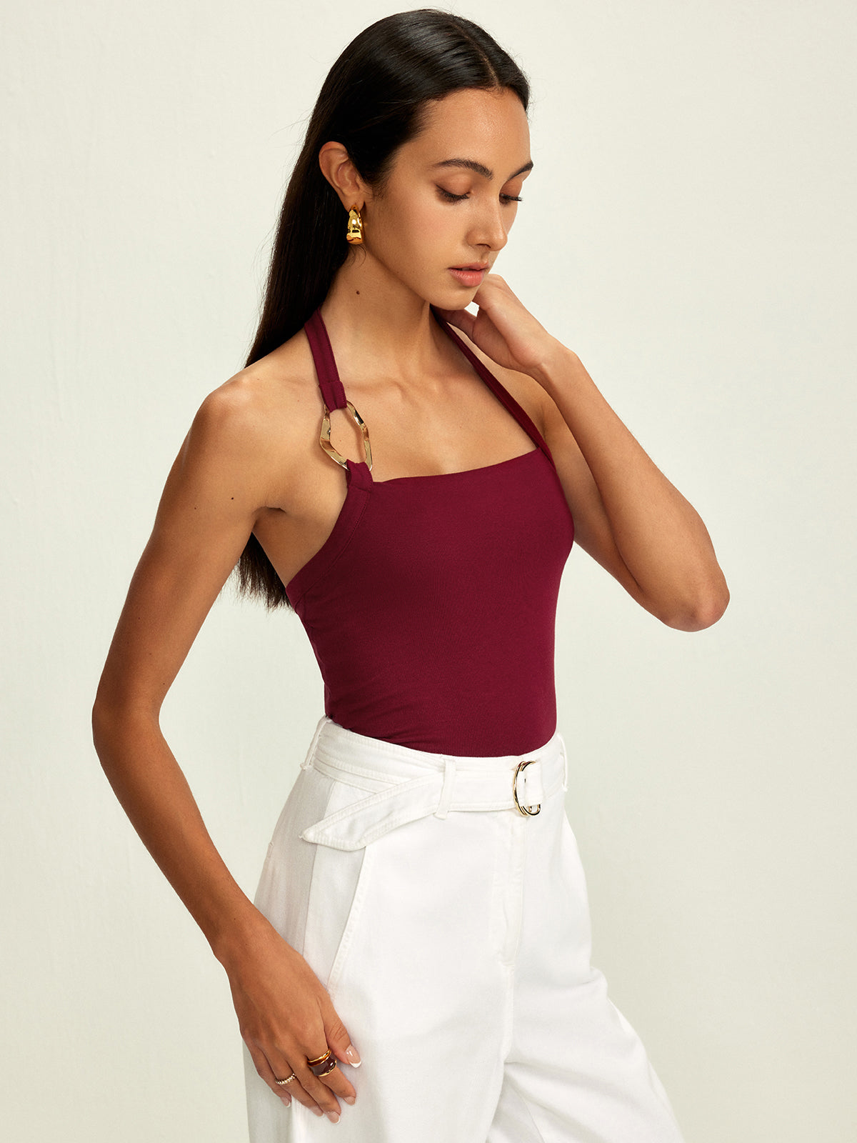 Pure Cotton Ribbed Halter Top