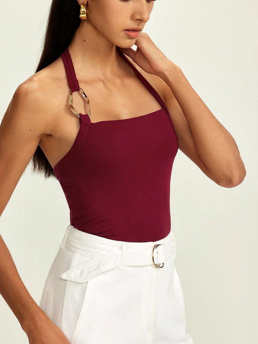 Pure Cotton Ribbed Halter Top