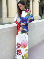 Round Neck Floral Printed Jersey Dress