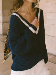 V-Neck Contrast Trim Sweater