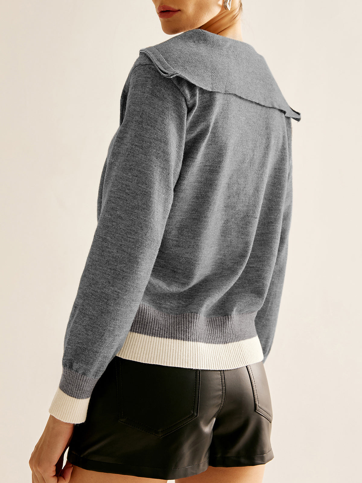 Cotton Zipper Contrast Trim Sweater