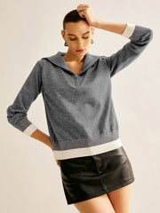 Cotton Zipper Contrast Trim Sweater