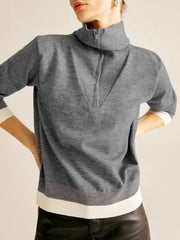 Cotton Zipper Contrast Trim Sweater