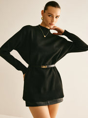 Plain Mock Neck Versatile Belted Sweater