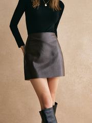 Plain Faux Leather Mini Skirt