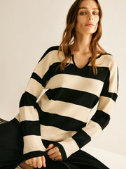 Striped Sweater With Plain Pants Set