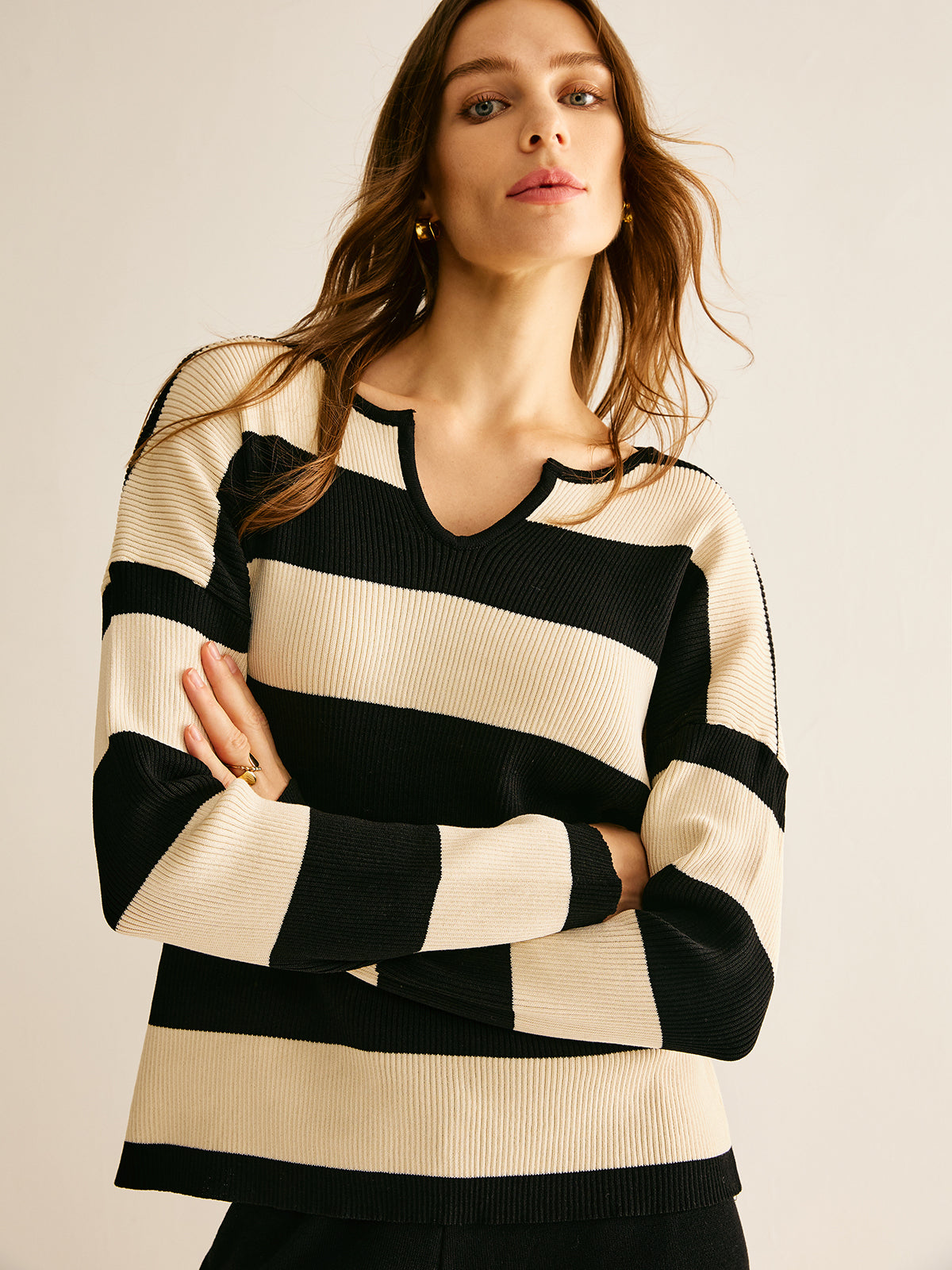 Striped Sweater With Plain Pants Set