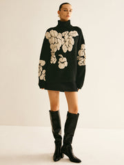 Wool-Blend Turtleneck Jacquard Sweater