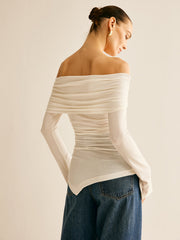 Asymmetrical Ruched Off Shoulder T-Shirt