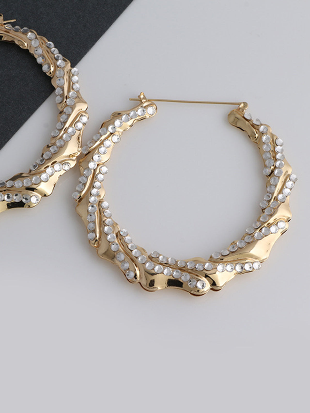 Rhinestone Bamboo Hoop Earrings