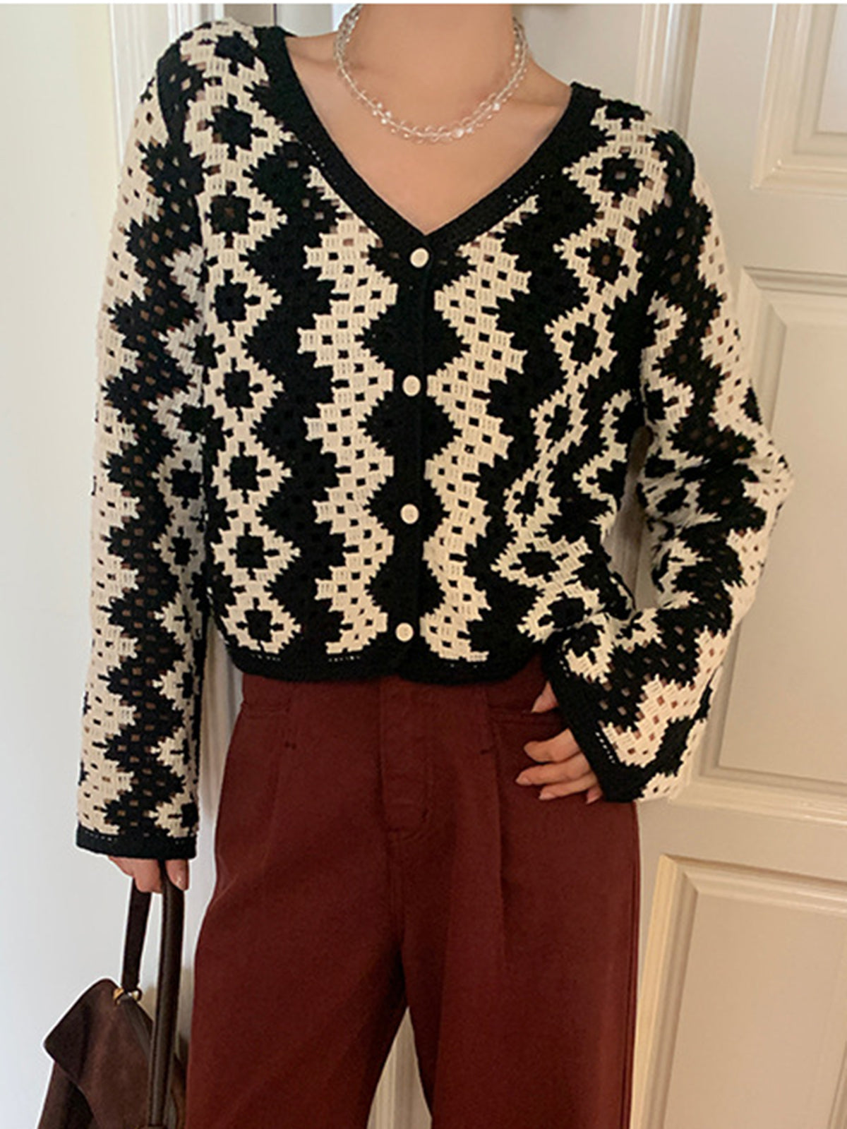 V-Neck Chevron Breasted Cardigan