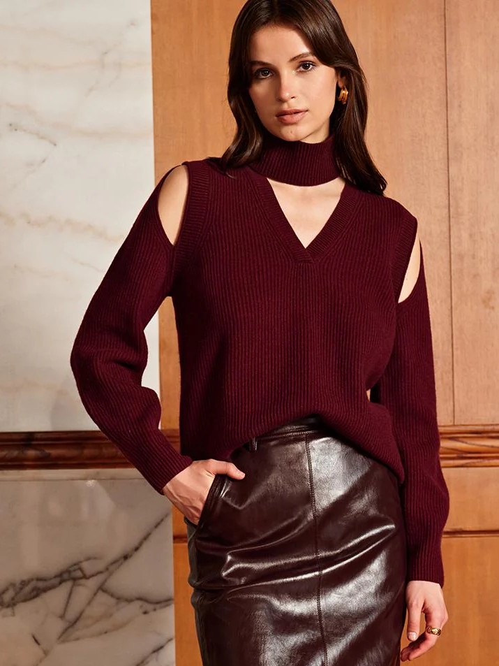 Wool-Blend Ribbed Cutout Sweater