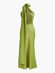 Backless Satin Halter Dress