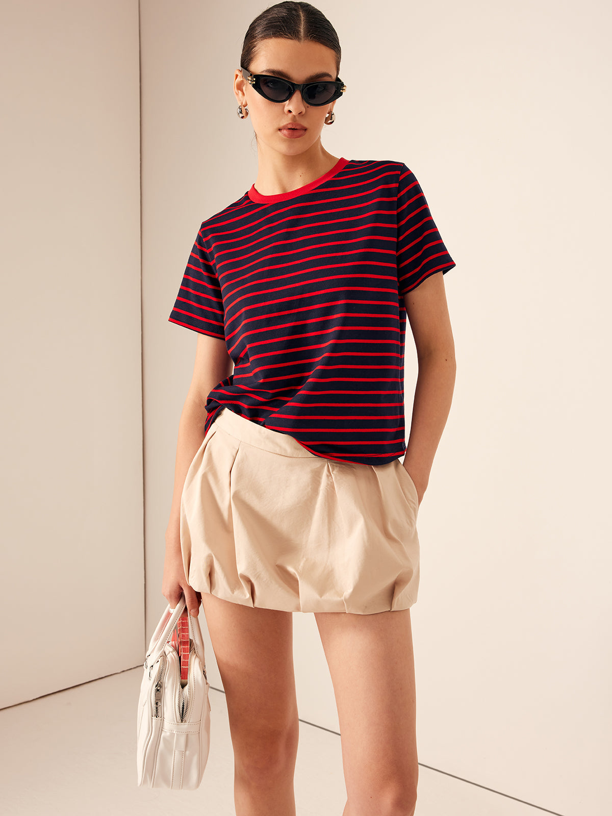 Crew Neck Striped Jersey T-Shirt